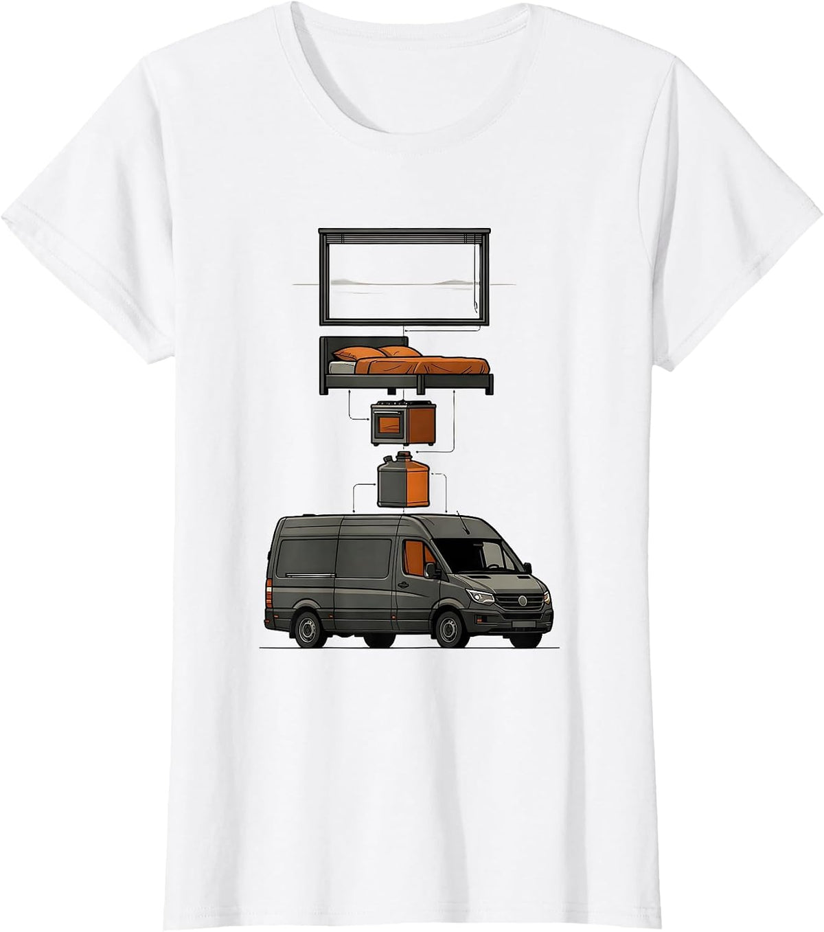 Women's Exploded Van Conversion Technical Nostalgic Vanlife T-Shirt - White