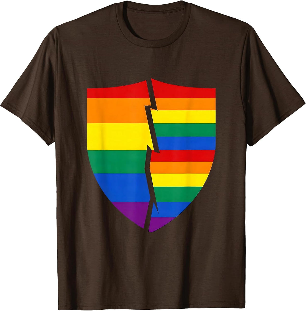 Geometric Shield Pride Flag Stripes Illustration T-Shirt - Brown