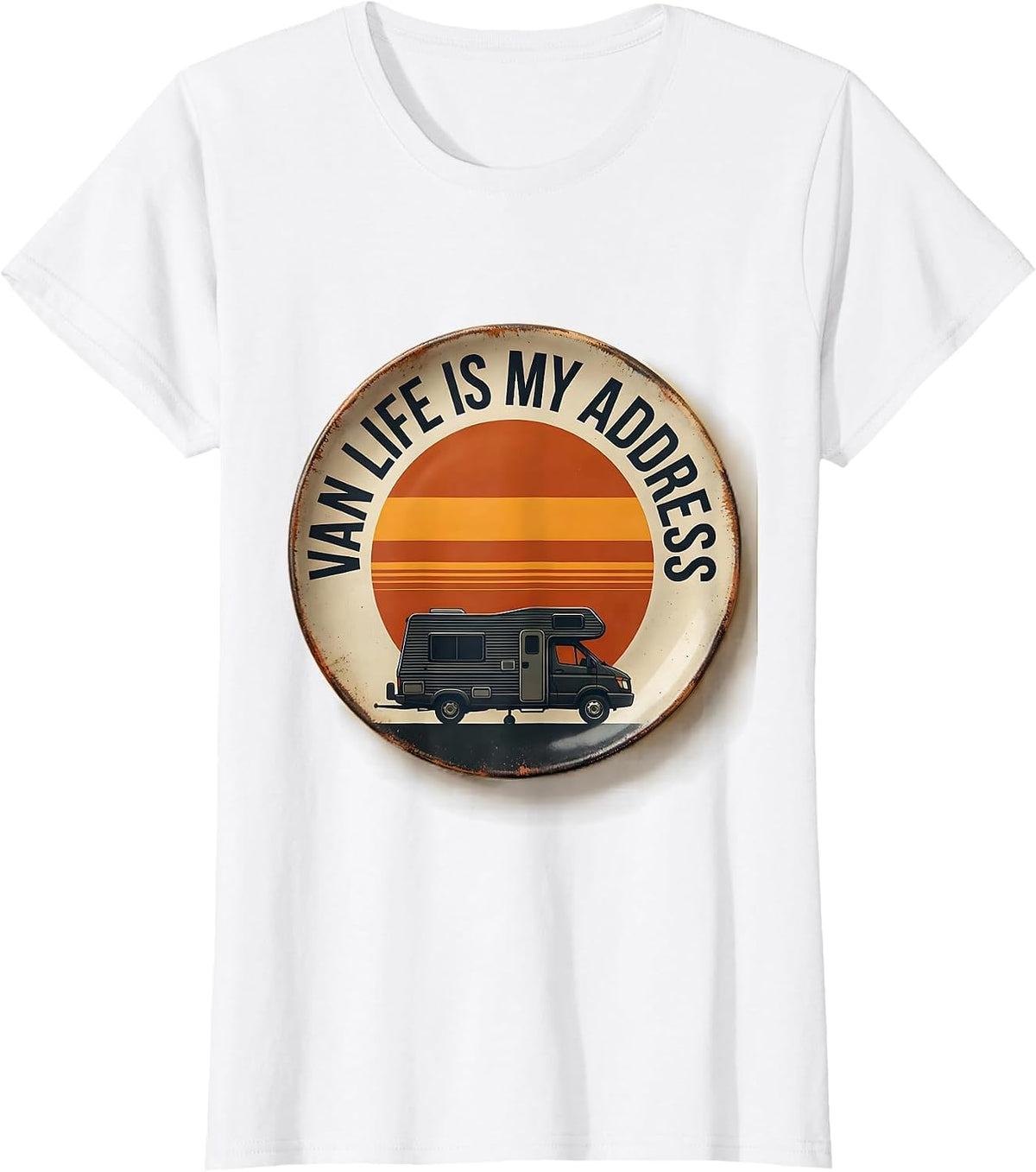Women's Van Life Is My Address Retro Van Dweller Nomad Travel Pride T-Shirt - White