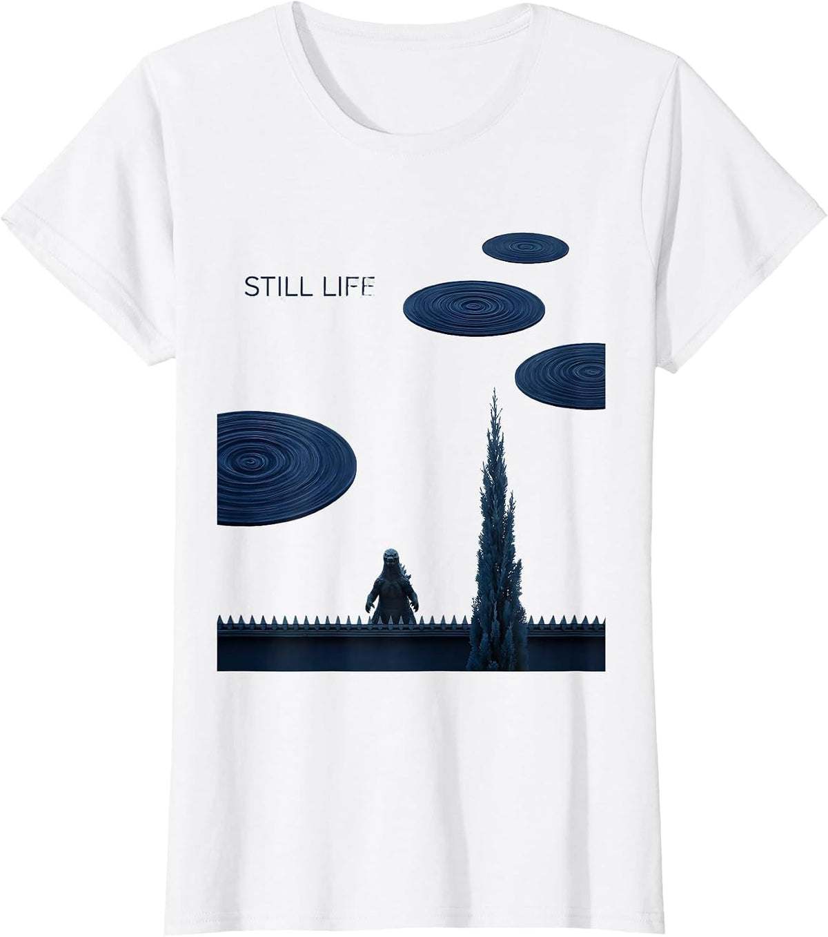 Still Life Minimalist Kaiju Van Gogh Starry Night Art Parody T-Shirt - White