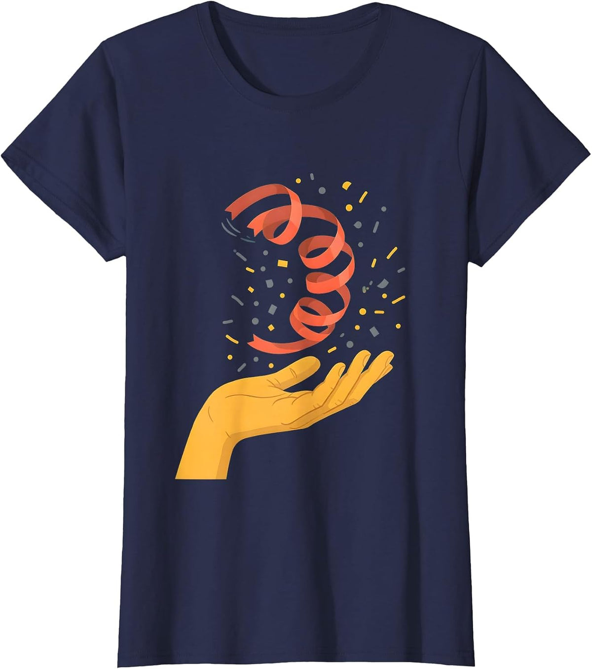 Women's Comma Confetti Streamer Funny Grammar Teacher Gift T-Shirt - Navy Blue