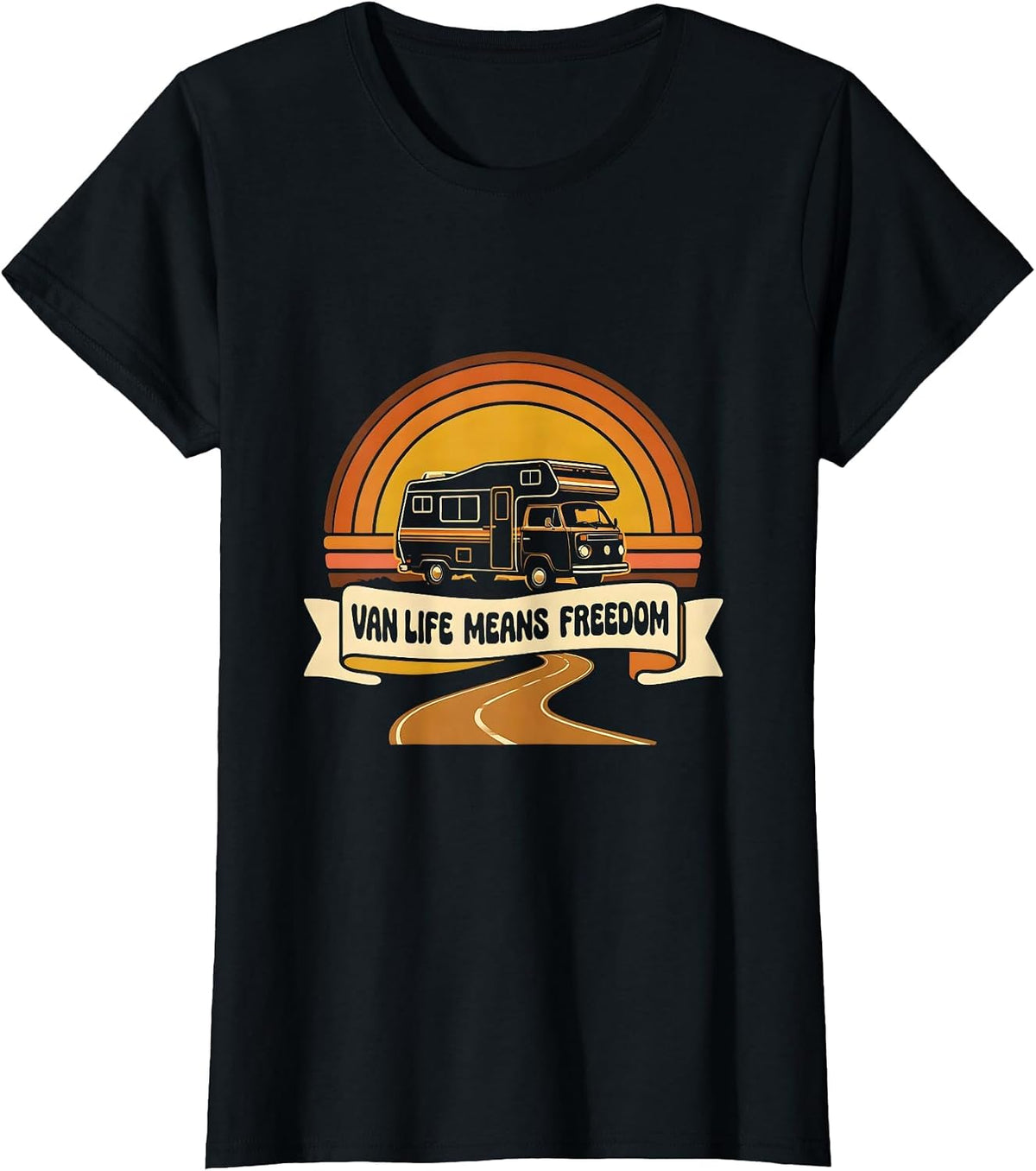 Women's Van Life Means Freedom Retro Vintage Van Dwellers Nomads T-Shirt - Black