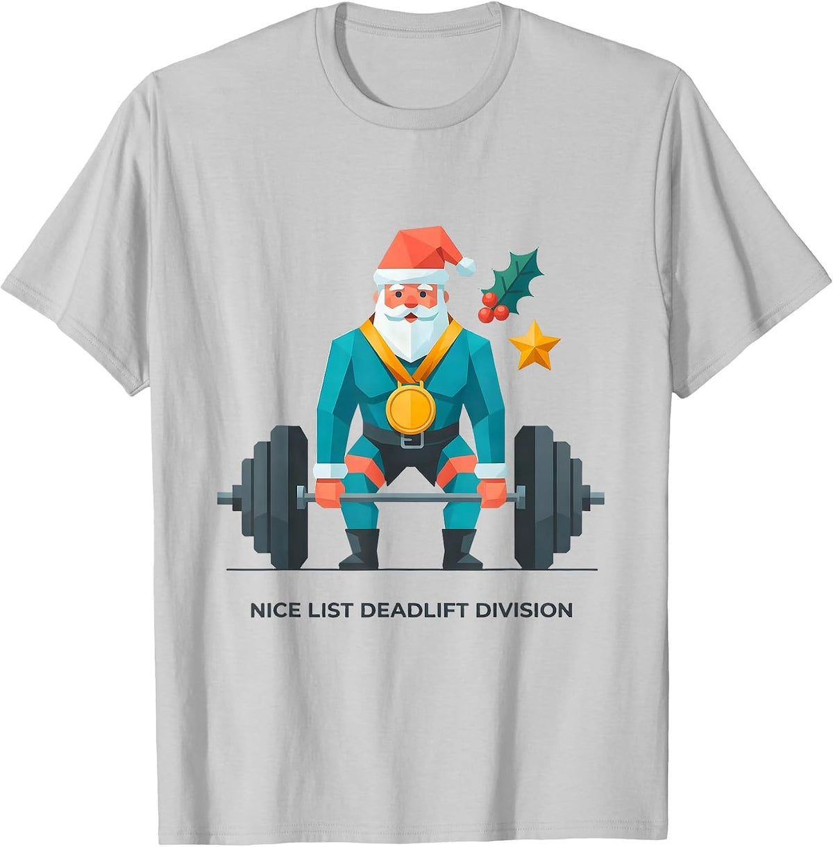 Men's Nice List Deadlift Division Funny Gym Workout Christmas T-Shirt - Silver Grey