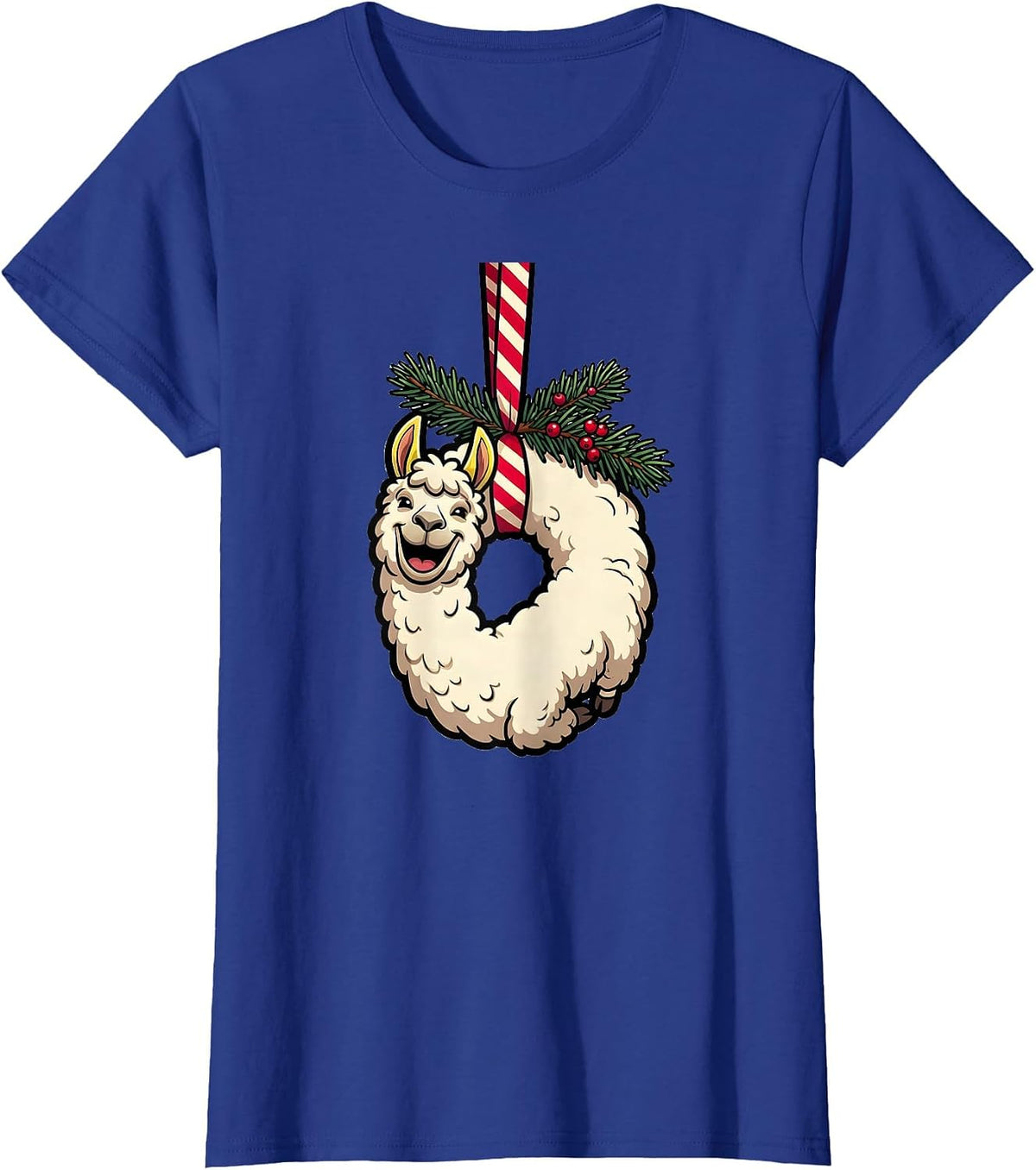 Women's Cartoon Llama Hanging Ornament Christmas Animal Lover T-Shirt - Royal Blue