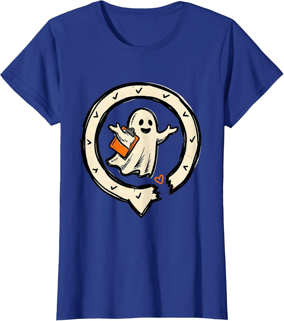 Women's Sealed Ghost Badge Mental Health Halloween Wellness Humor T-Shirt - Royal Blue