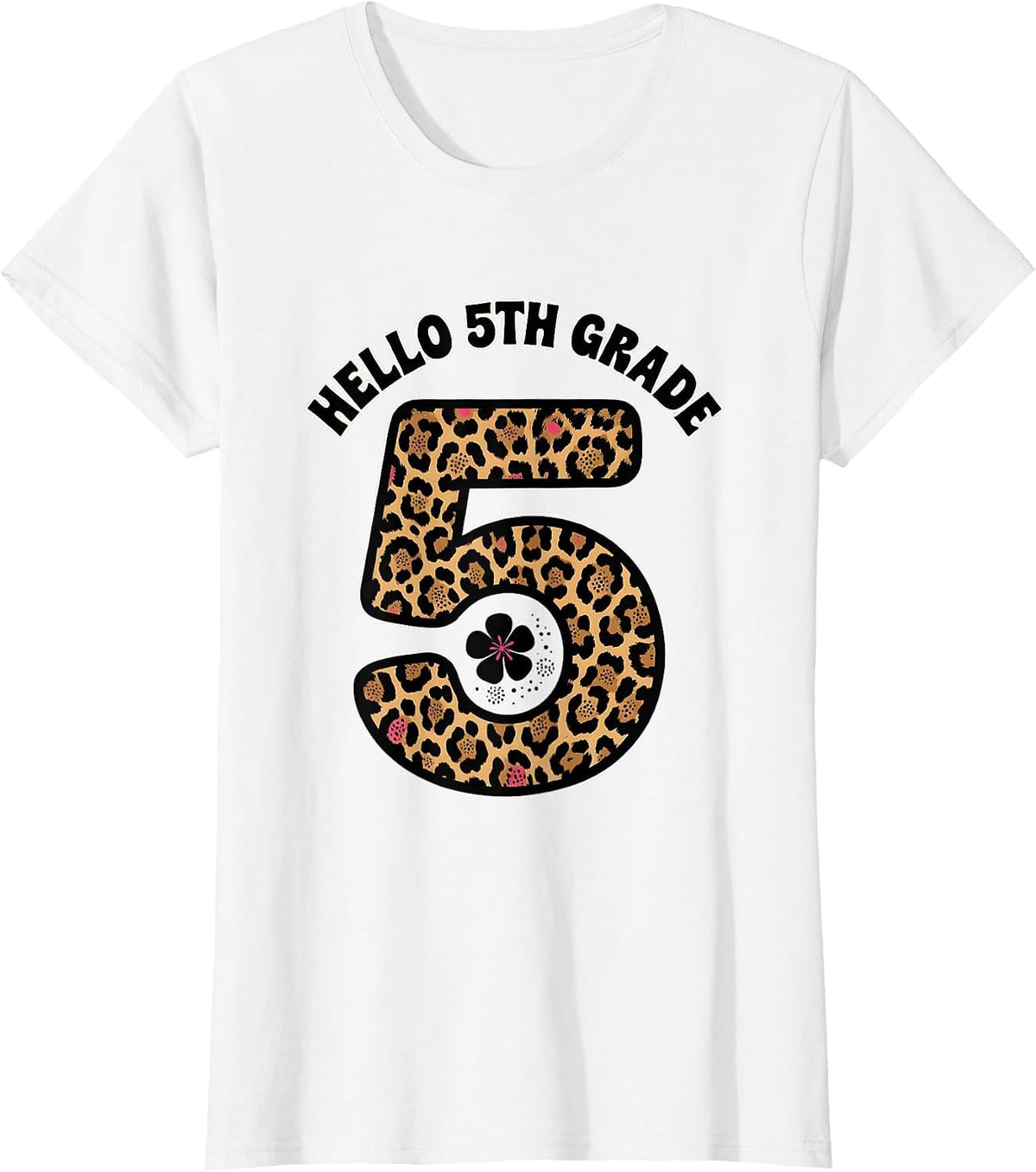 Women's Hello 5th Grade Leopard Teacher Back To School Girls T-Shirt - White