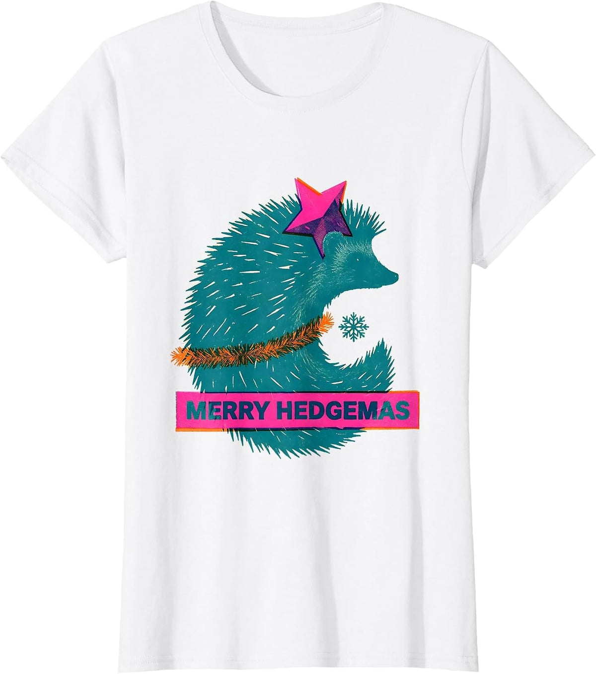 Merry Hedgemas Risograph Hedgehog Christmas Star Humor Gift T-Shirt - White