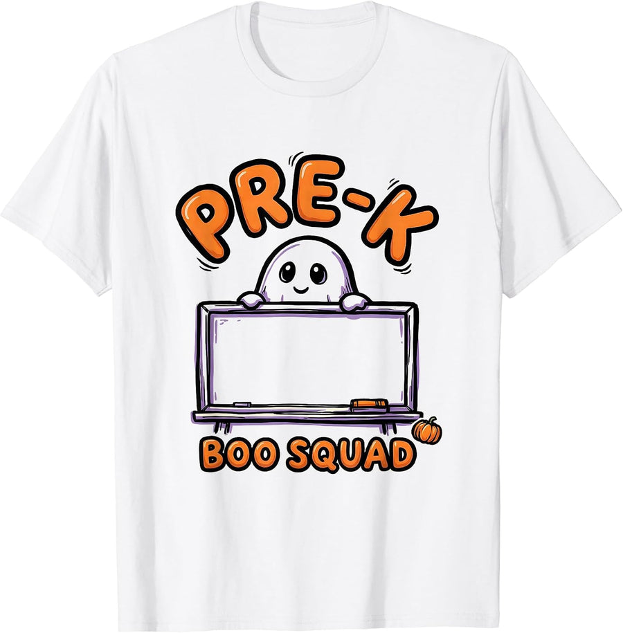 Men's Pre-K Boo Squad Cute Ghost Halloween Teacher Kids T-Shirt - White