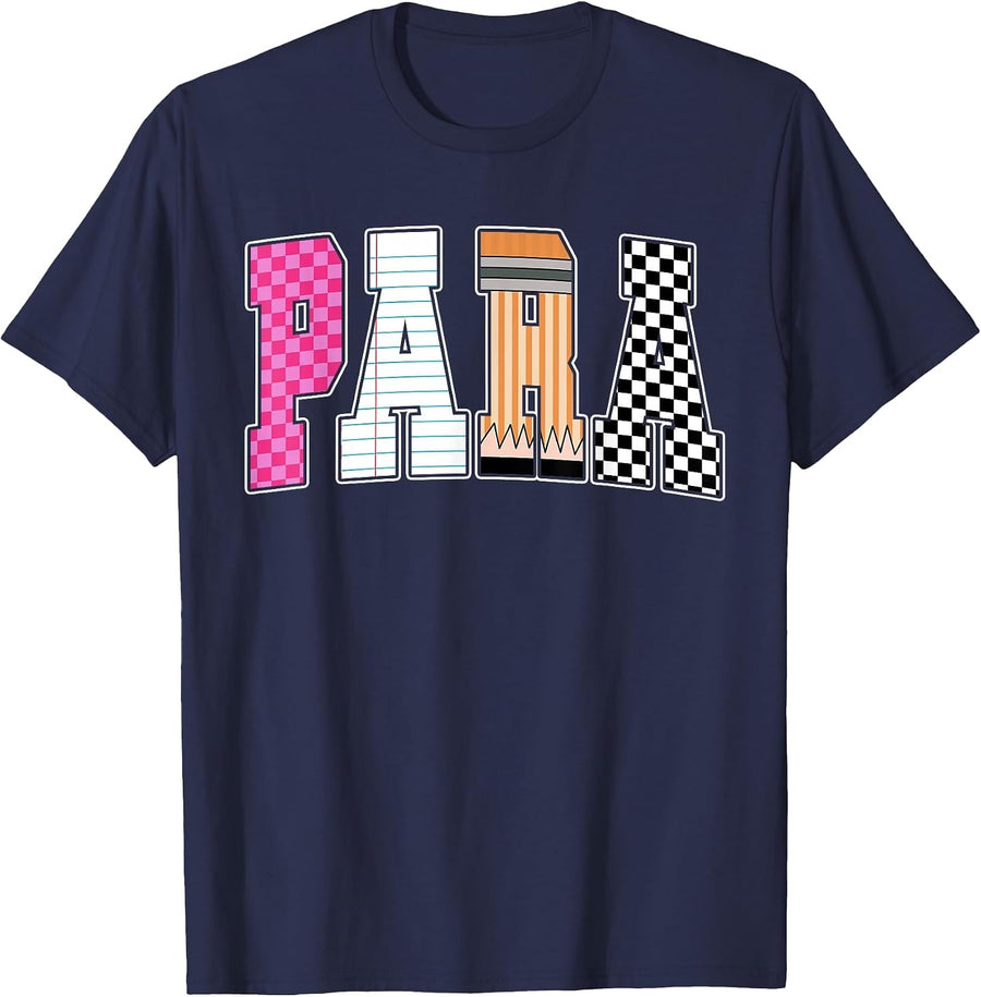 Back to School Teacher para, Preppy Checkered para Life T-Shirt - Navy Blue