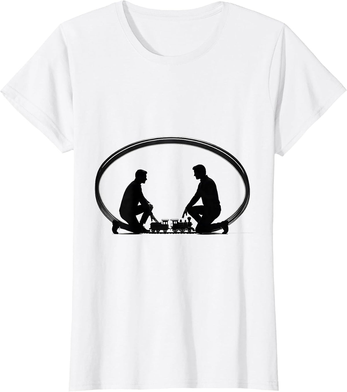 Kneeling Train Hobbyist Minimalist Model Railroad Enthusiast T-Shirt - White