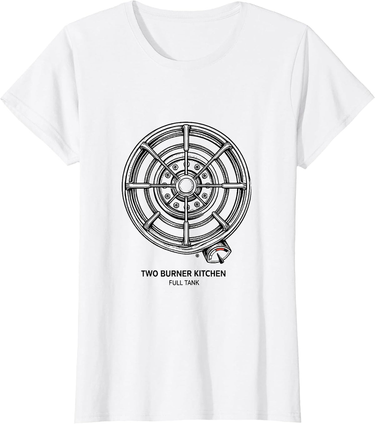Women's Two Burner Kitchen, Full Tank Retro Van Life Van Dwellers T-Shirt - White