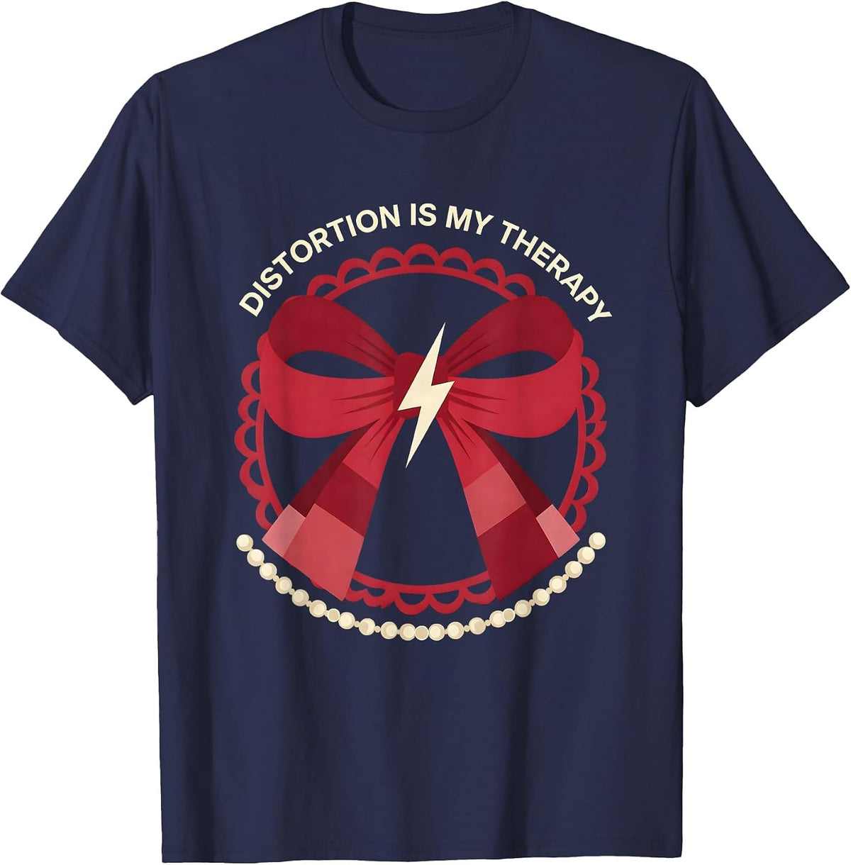Distortion Is My Therapy Rock Band Guitar Design T-Shirt - Navy Blue