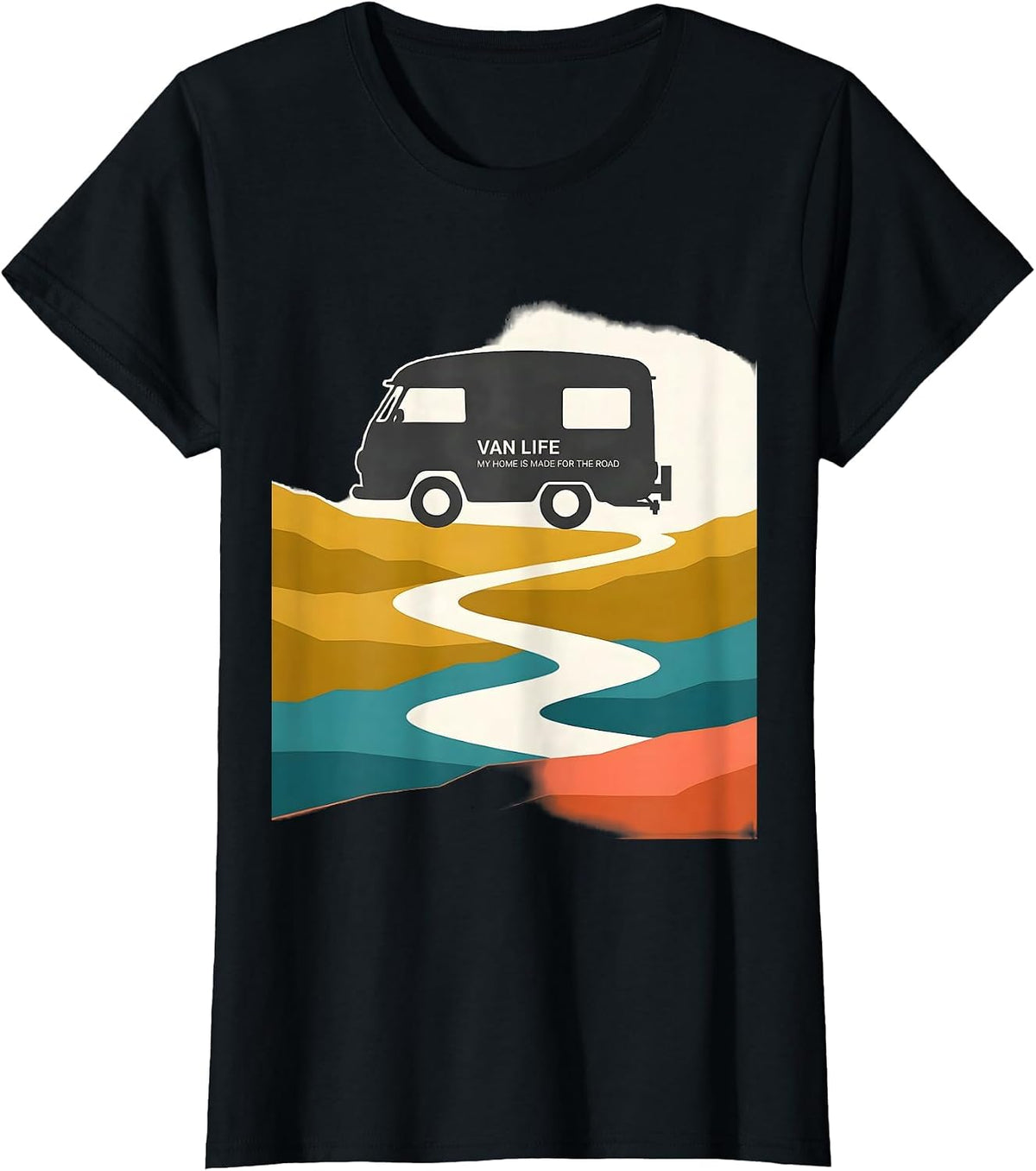 Women's Van Life My Home Is Made For The Road Retro Camper Vanlife T-Shirt - Black