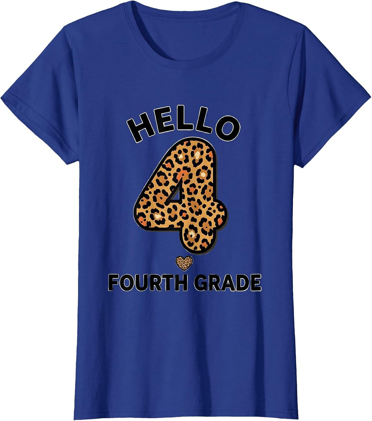 Women's Hello Fourth Grade Cute Leopard Print Teacher Back To School T-Shirt - Royal Blue