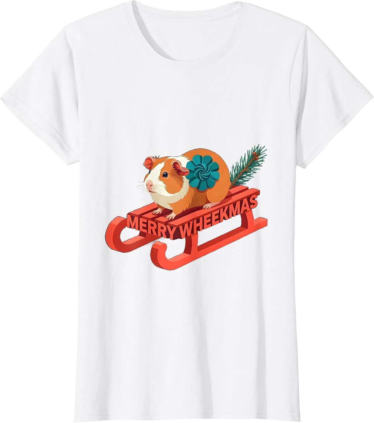 Merry Wheekmas Flat Vector Funny Guinea Pig Pet Lover T-Shirt - White