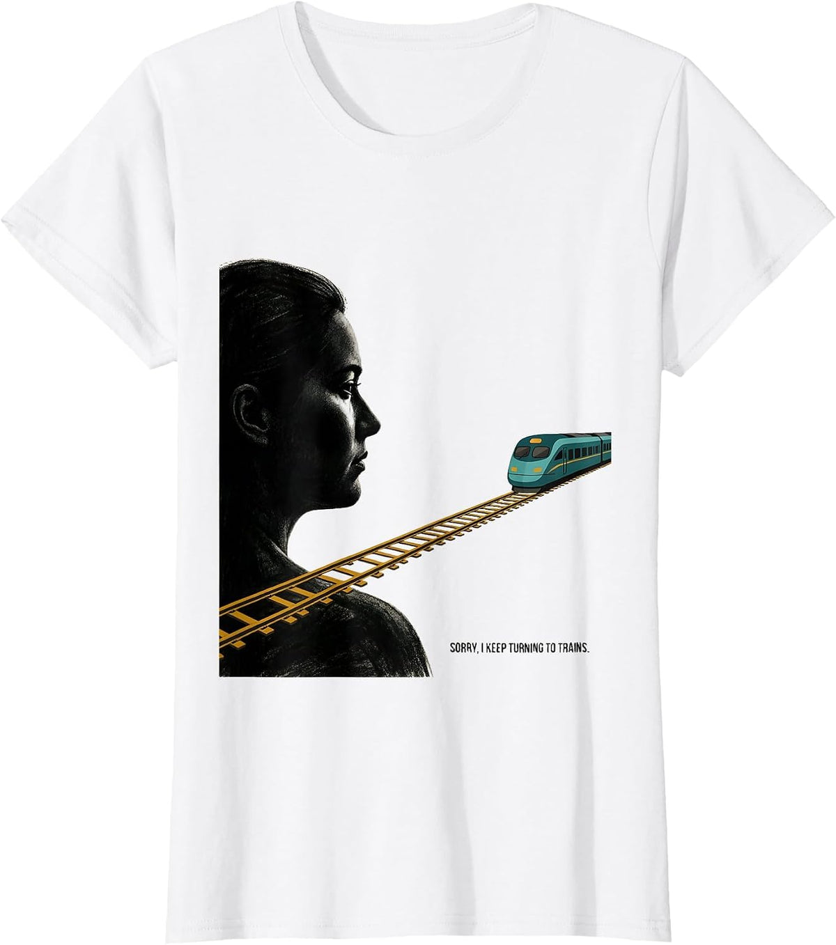 Women's Sorry, I Keep Turning To Trains Midcentury Modern Train T-Shirt - White