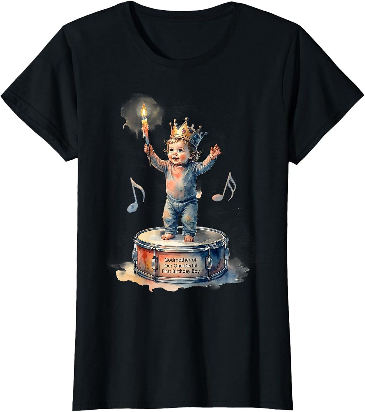 Women's Godmother of Our One-Derful First Birthday Boy Family T-Shirt - Black