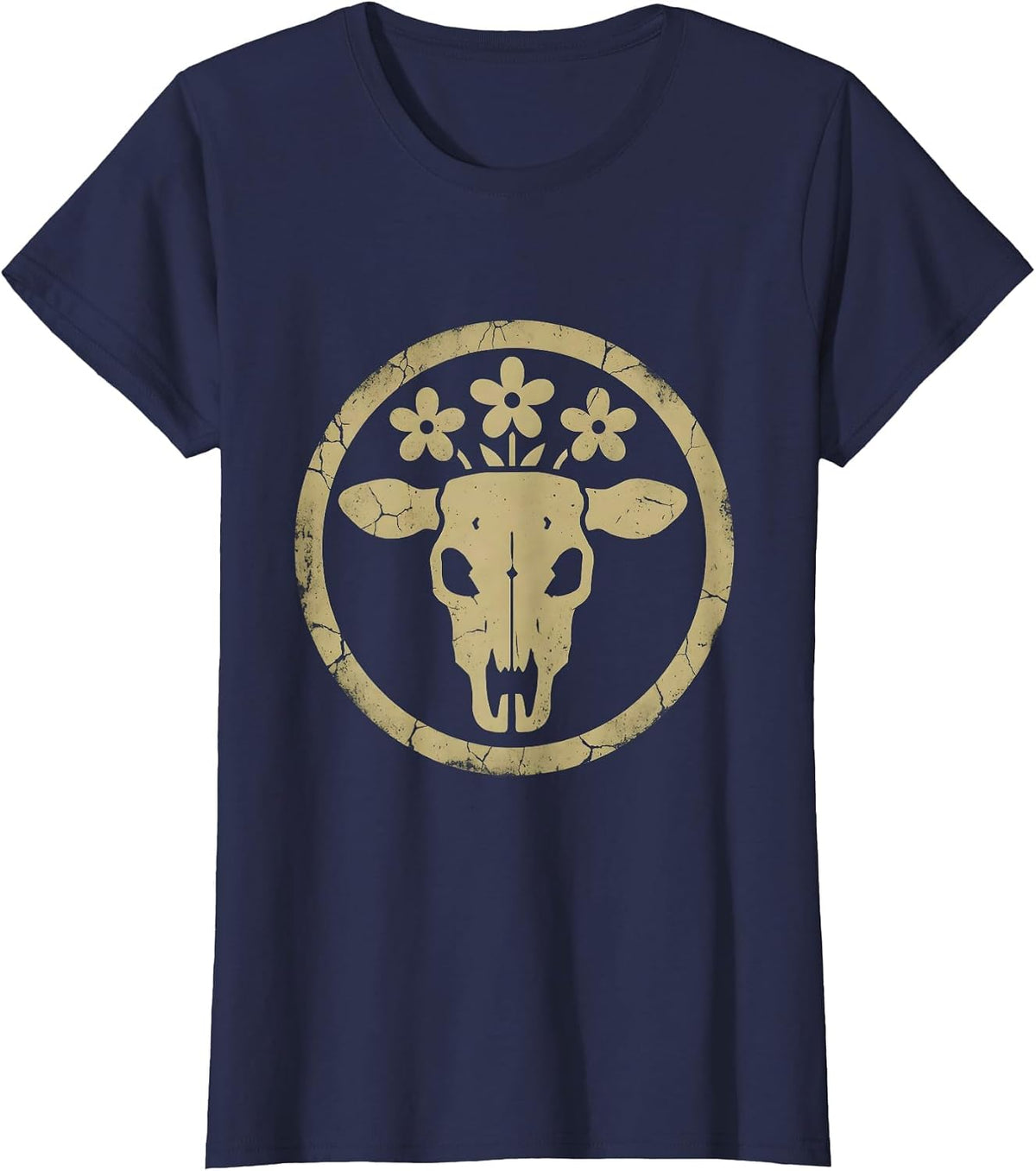 Women's Cowgirl Bucking Bronco Sunset Western Rodeo T-Shirt - Navy Blue