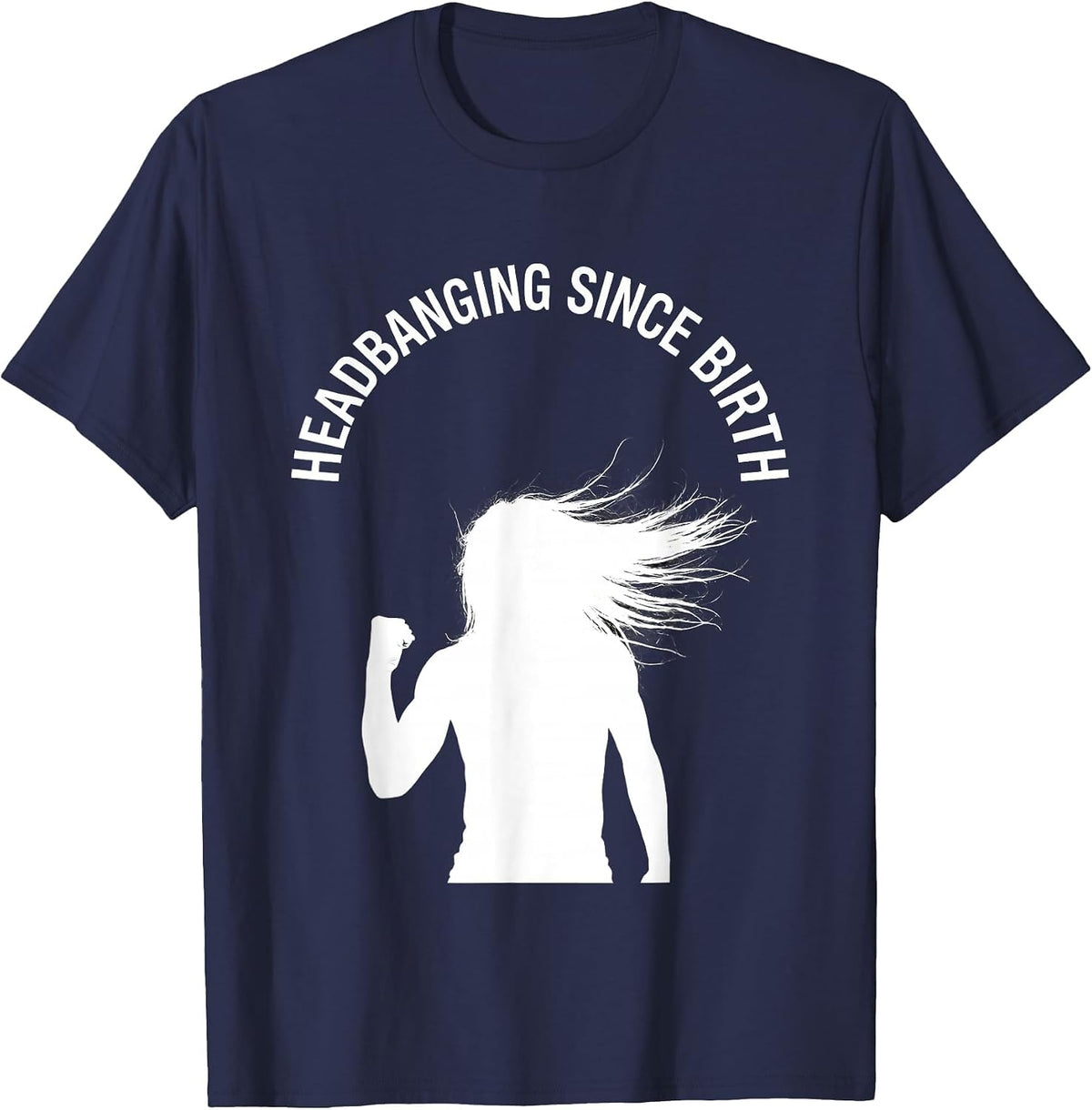 Headbanging Since Birth Rock Music Design T-Shirt - Navy Blue