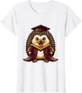 Women's Hedgehog Graduation Cap and Gown Cute College Art T-Shirt - White
