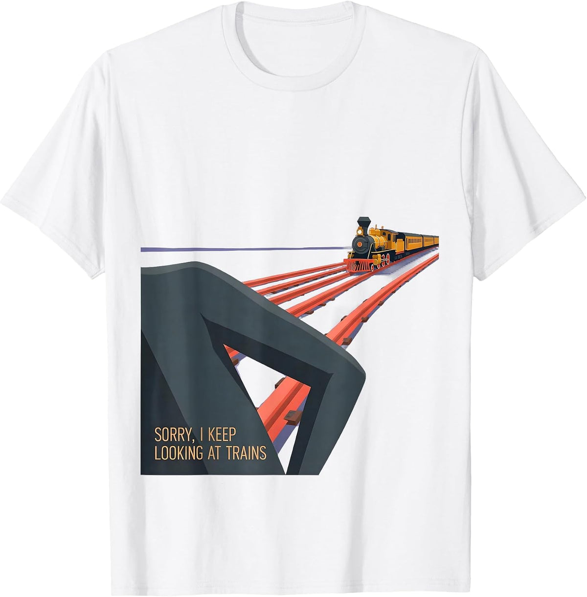 Men's Sorry, I Keep Looking At Trains Funny Train Enthusiast Model T-Shirt - White