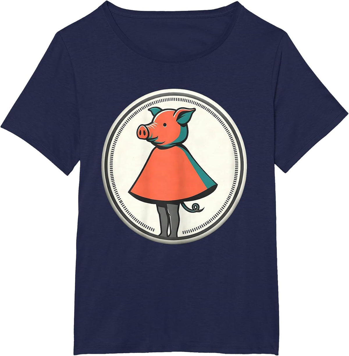 Women's Sealed Pig Badge Midcentury Modern Pig Lover Halloween T-Shirt - Navy Blue