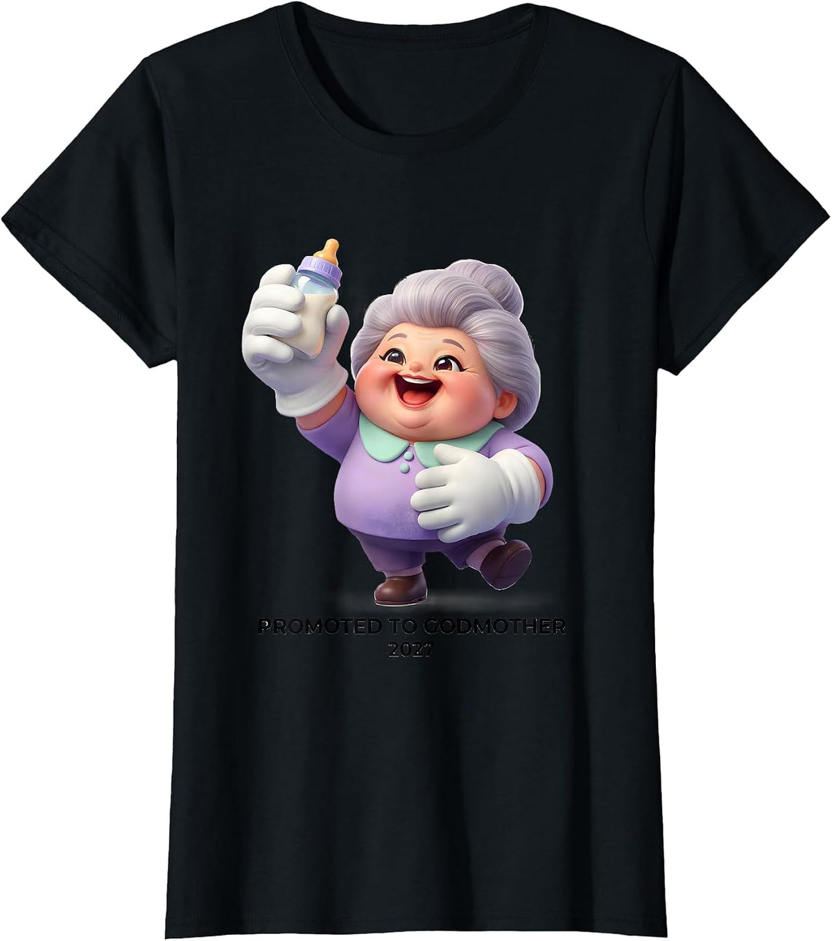 Promoted To Godmother 2027 Cute Kawaii Pregnancy T-Shirt - Black