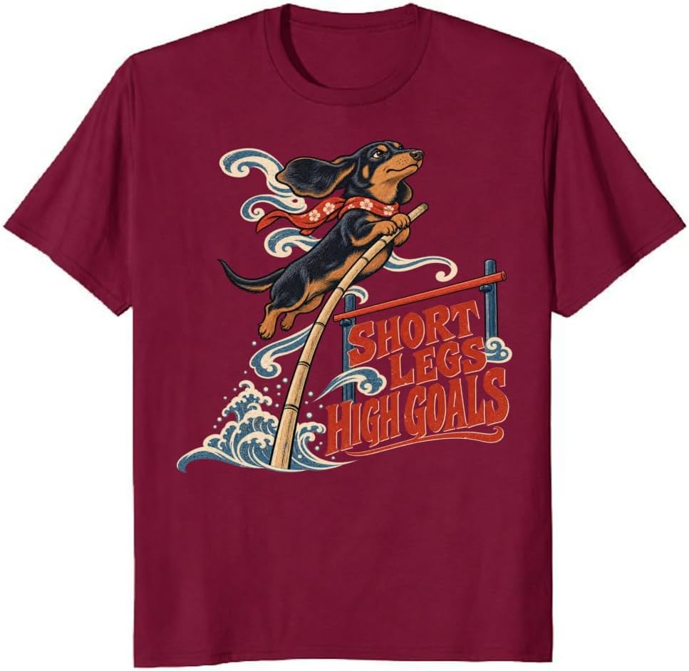 Ukiyo-e Dachshund Pole Vault T-Shirt Dog Lover Graphic Tee - S4