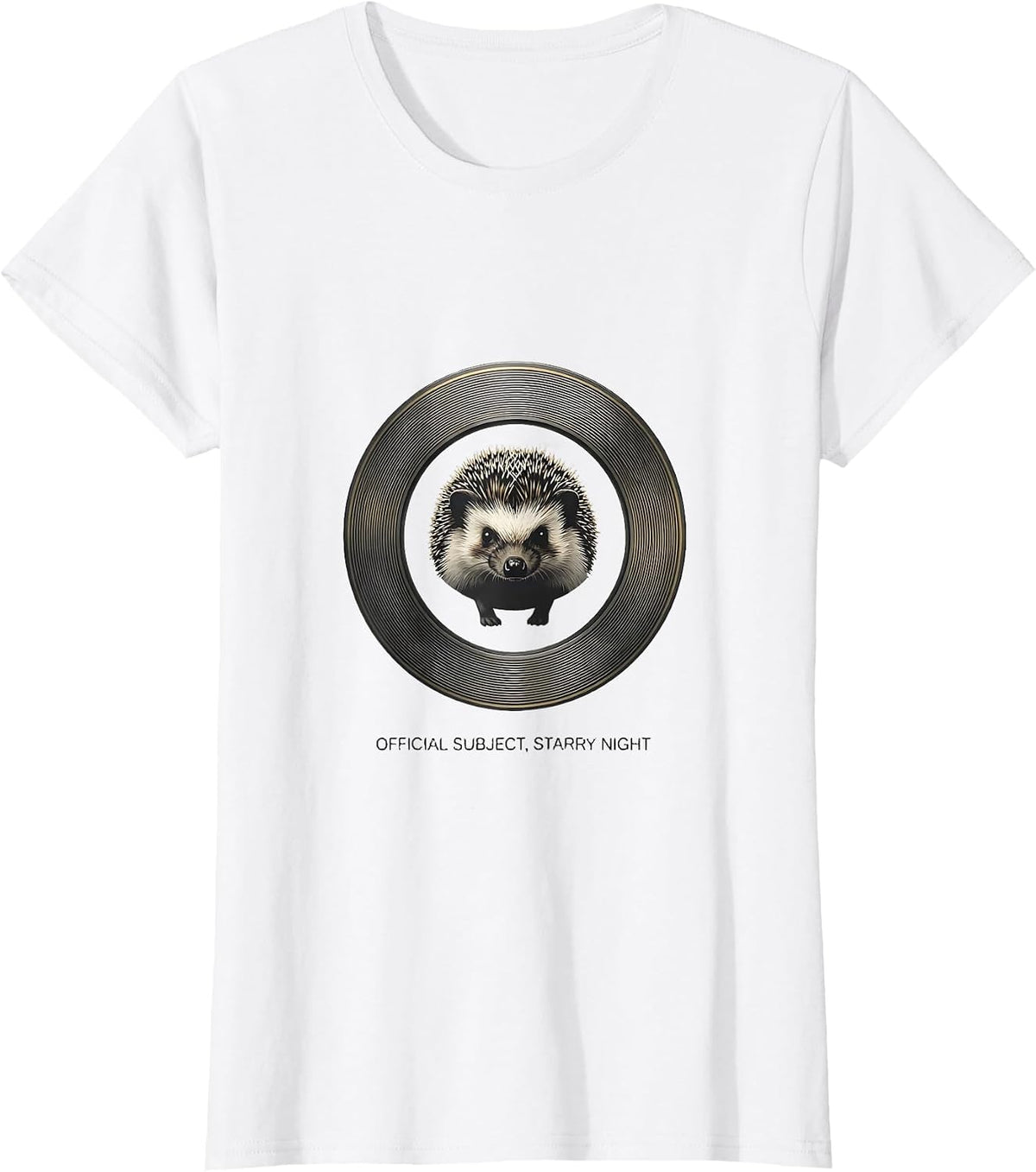 Women's Official Subject Starry Night Minimalist Hedgehog Van Gogh T-Shirt - White