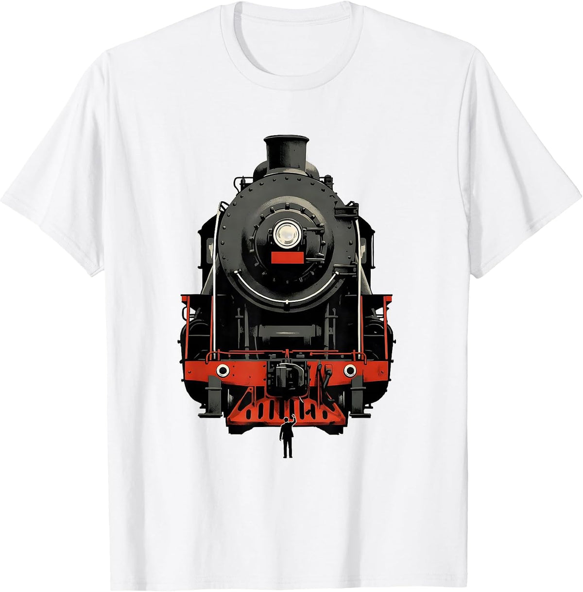 Men's Enormous Locomotive Minimalist Train Enthusiast Humor T-Shirt - White