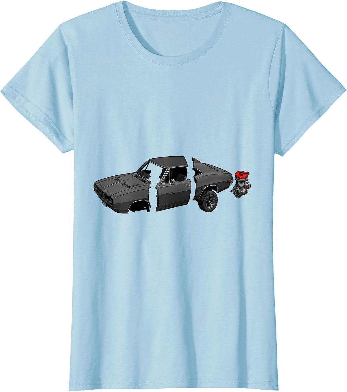 Exploded Muscle Car Fastback Classic Car Guy Garage Wear T-Shirt - Baby Blue