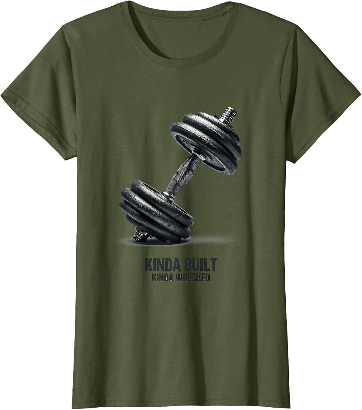 Women's Kinda Built Kinda Wrecked Funny Gym Weightlifting Workout T-Shirt - Olive Green