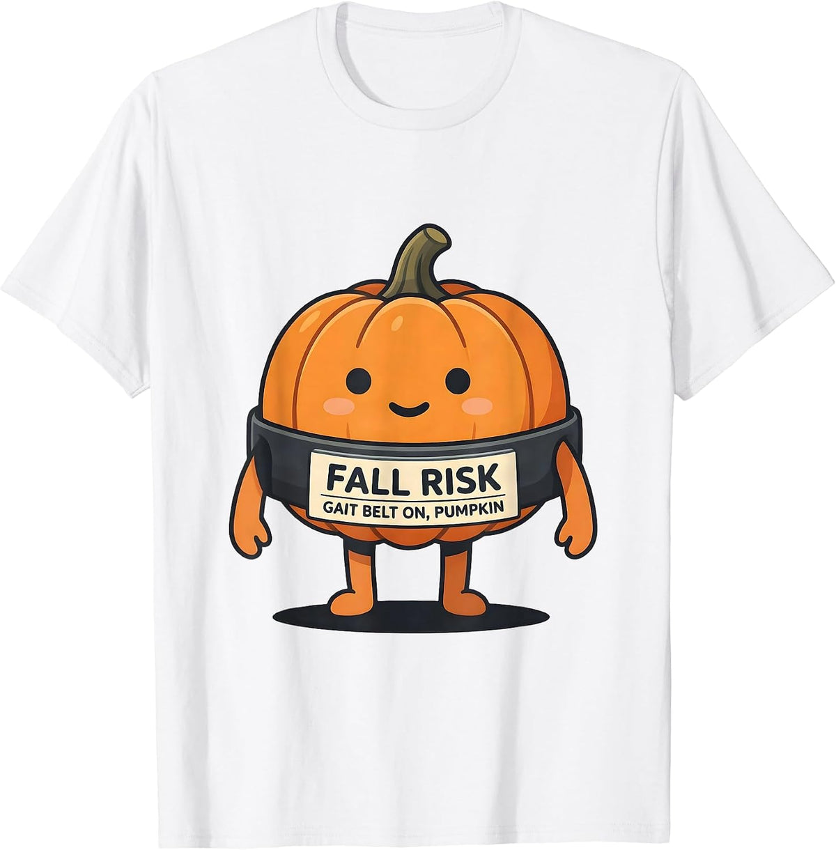 Men's Fall Risk Gait Belt On Pumpkin Funny Nurse Physical Therapy T-Shirt - White