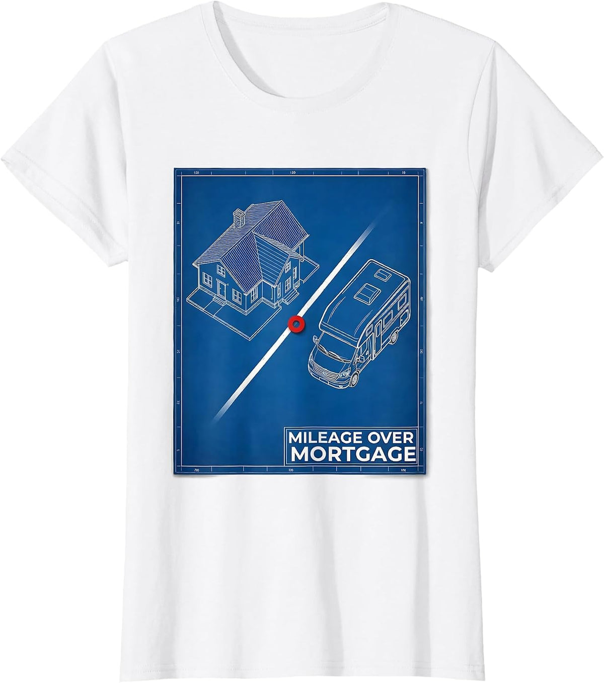 Women's Mileage Over Mortgage Vintage Van Life Retro Road Trip T-Shirt - White