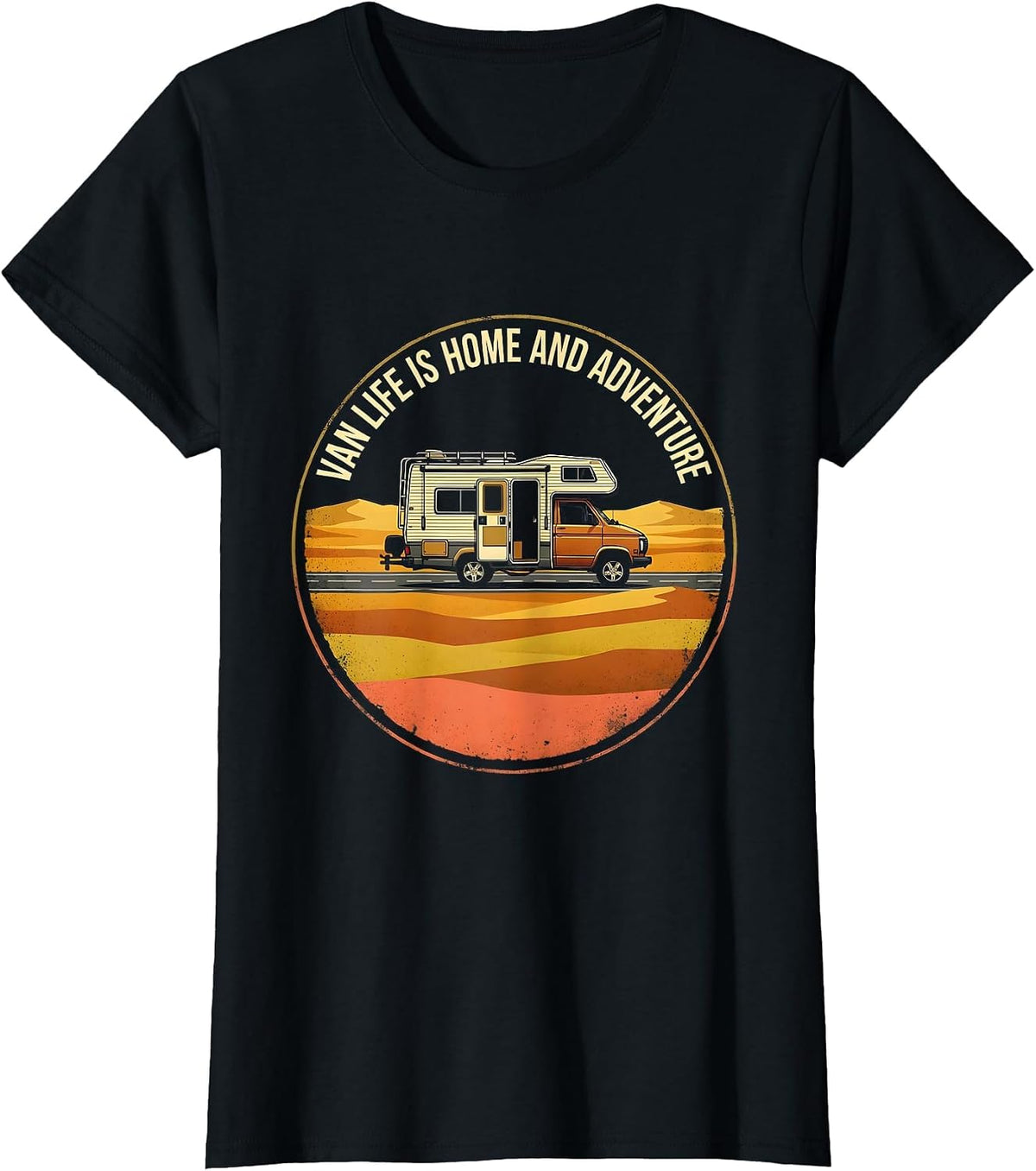 Van Life Is Home And Adventure Retro Camper Nomad Pride T-Shirt - Black