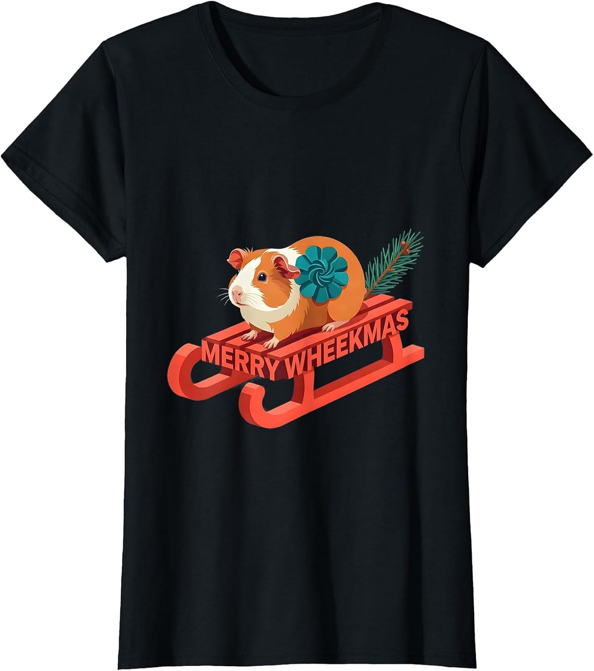 Merry Wheekmas Flat Vector Funny Guinea Pig Pet Lover T-Shirt - Black