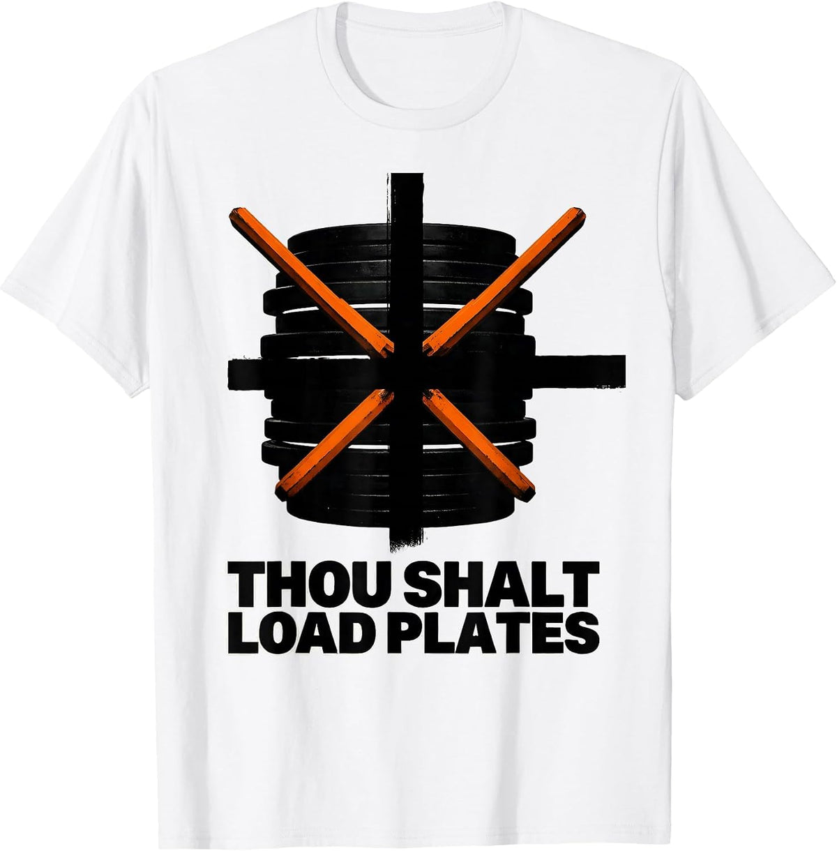 Men's Thou Shalt Load Plates Brutalist Christian Gym Weightlifter T-Shirt - White