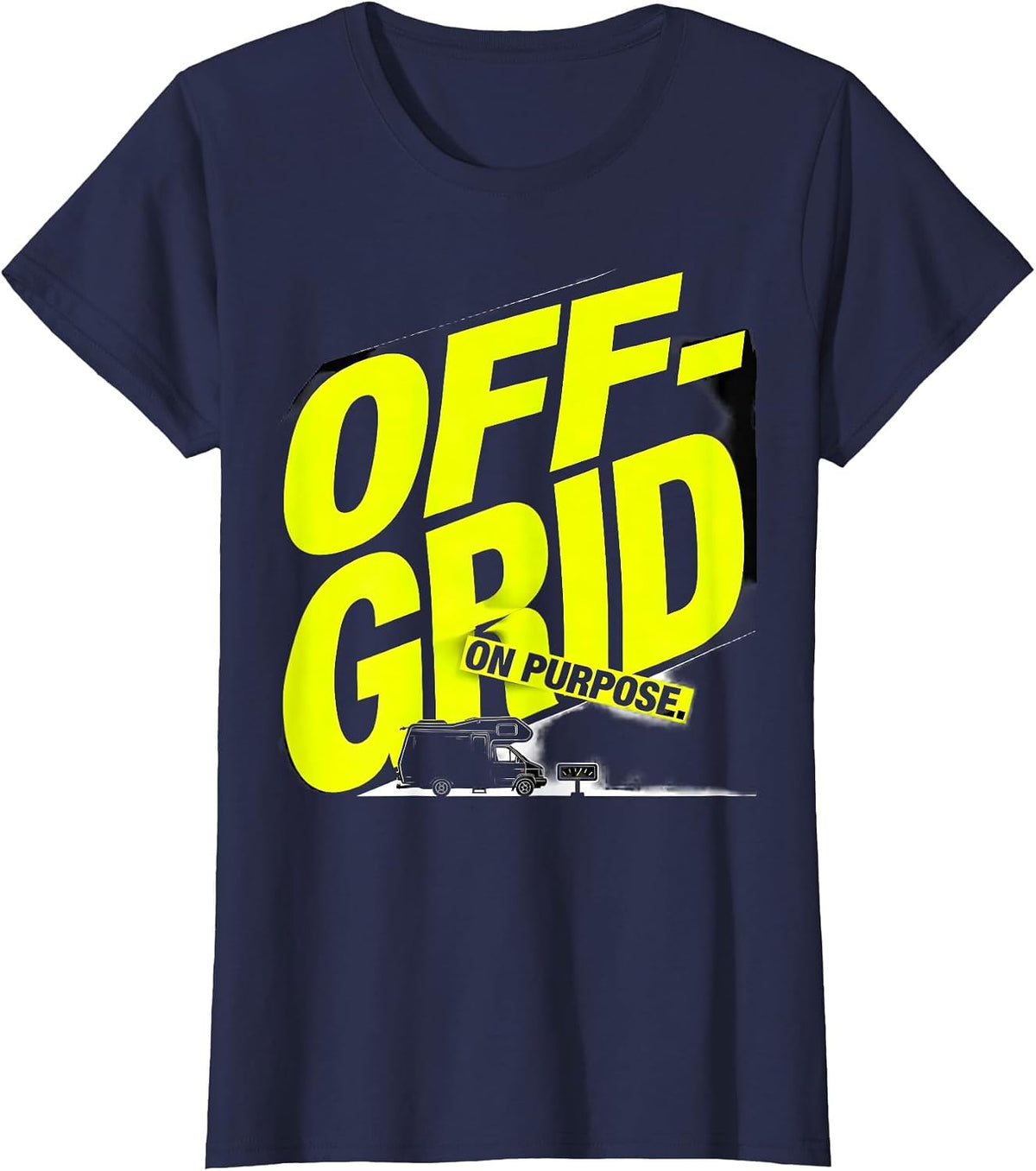Women's Off-Grid On Purpose Retro Van Life Nomad Travel Pride T-Shirt - Navy Blue