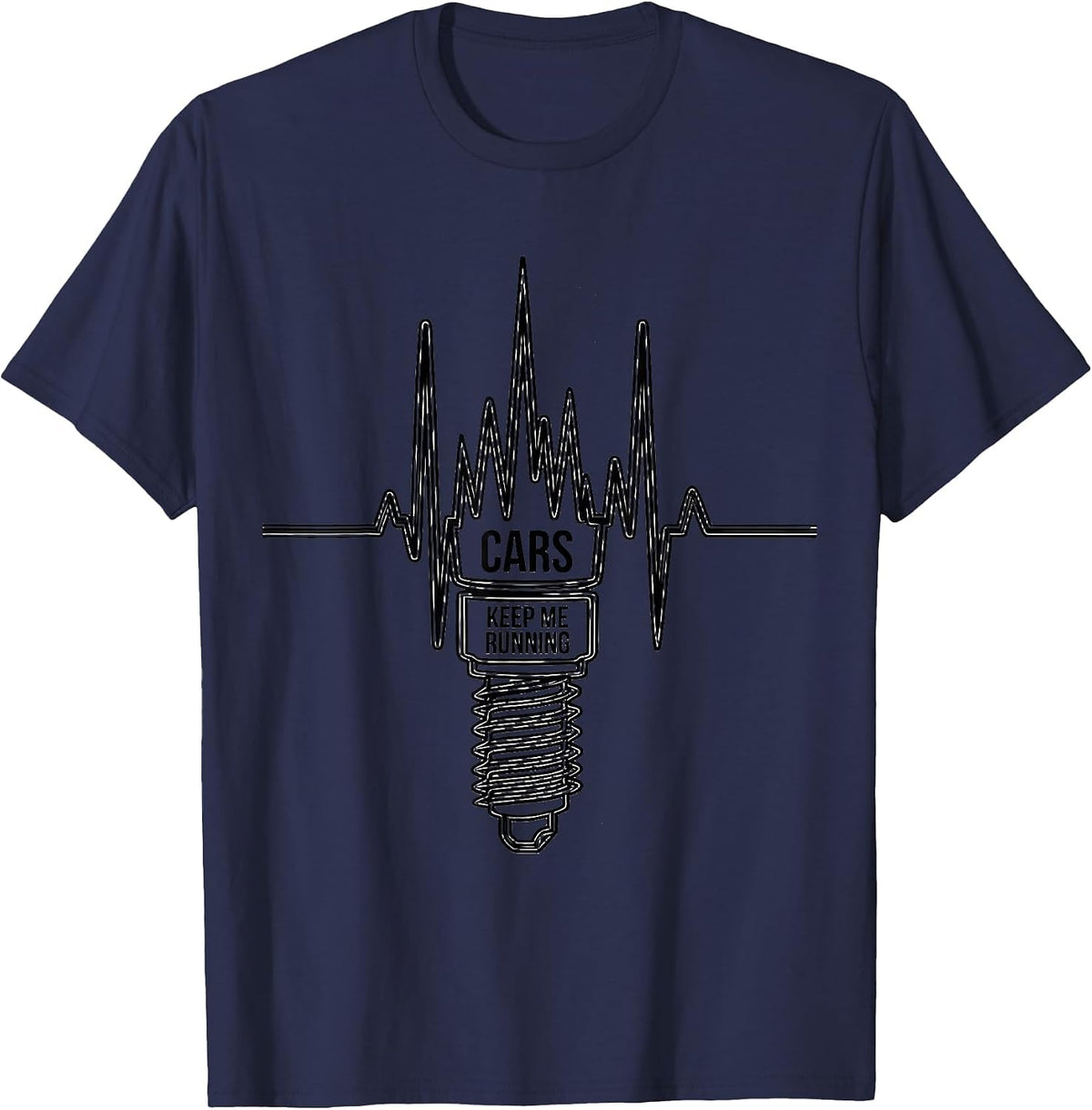 Cars Keep Me Running Funny Car Guy Auto Mechanic Heartbeat T-Shirt - Navy Blue