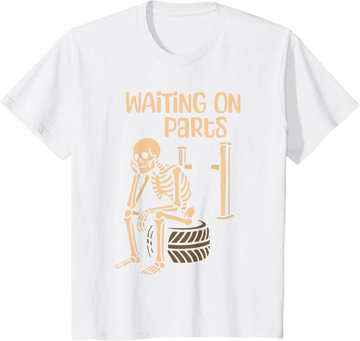 Waiting On Parts Funny Skeleton Auto Mechanic Technician T-Shirt - White