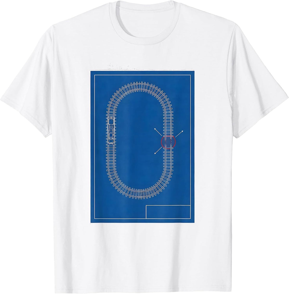 Men's Model Railroad Track Loop Technical Blueprint Hobbyist Gift T-Shirt - White