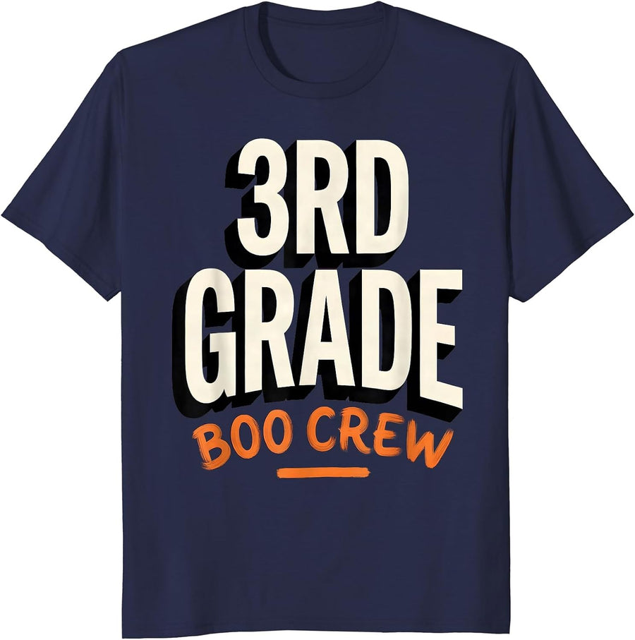 3rd Grade Boo Crew Spooky Third Grade Halloween Teacher T-Shirt - Navy Blue