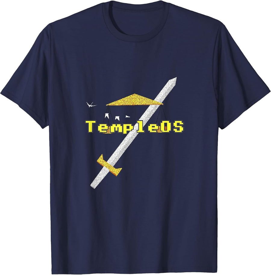 TempleOS Operating System Fan Gear Memory of Terry A. Davis T-Shirt Tee for Tech Enthusiasts - Navy Blue
