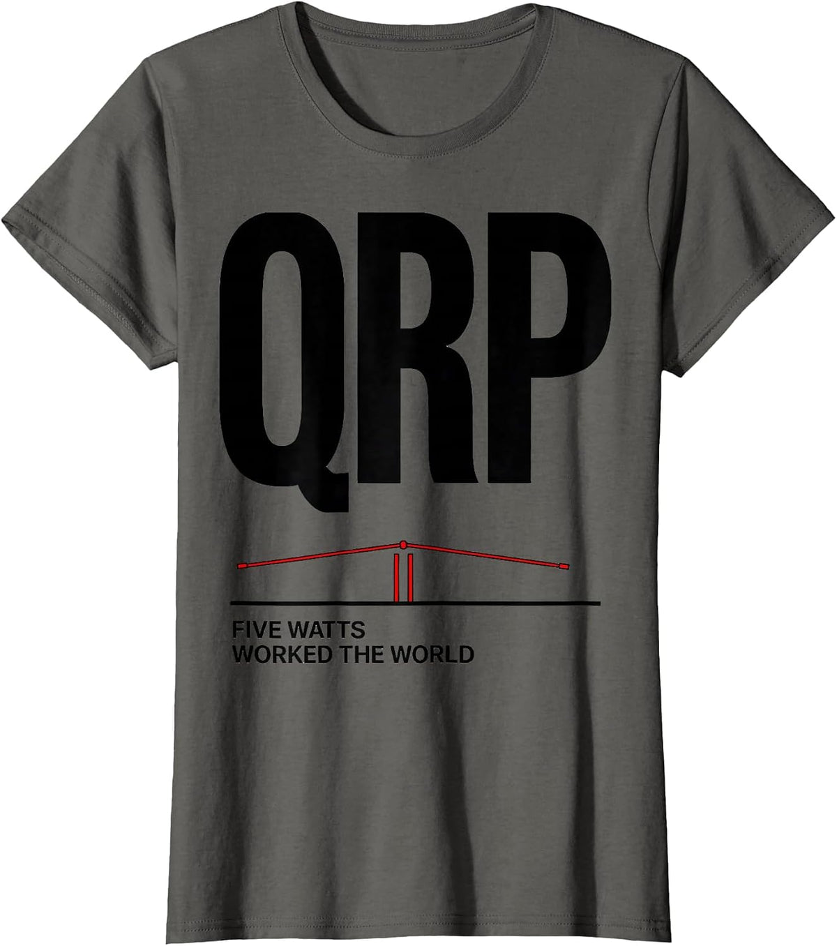 Women's QRP Five Watts Worked The World Funny Ham Radio Operator T-Shirt - Asphalt Grey