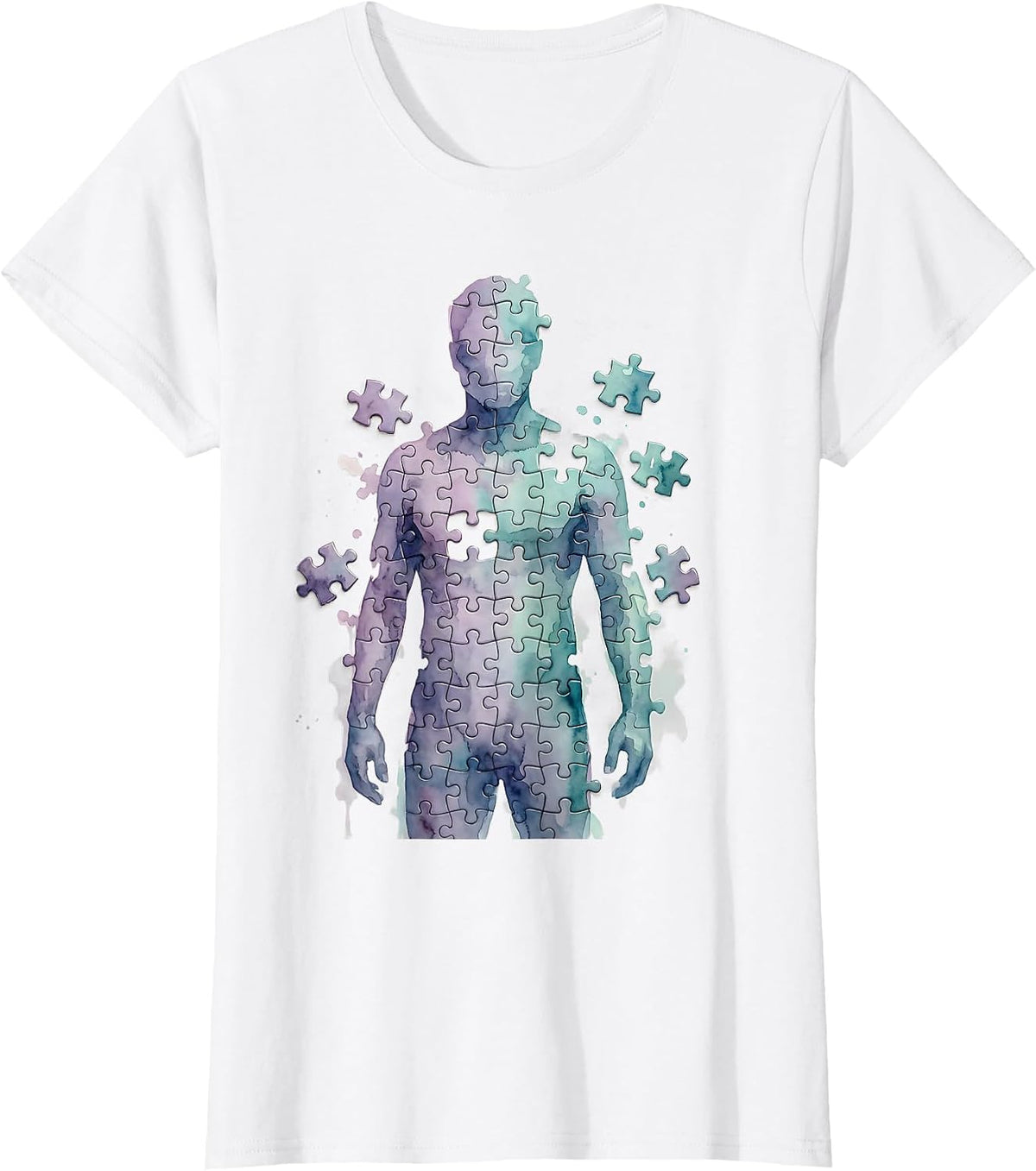 Puzzle Piece Figure Mental Health Awareness Design T-Shirt - White