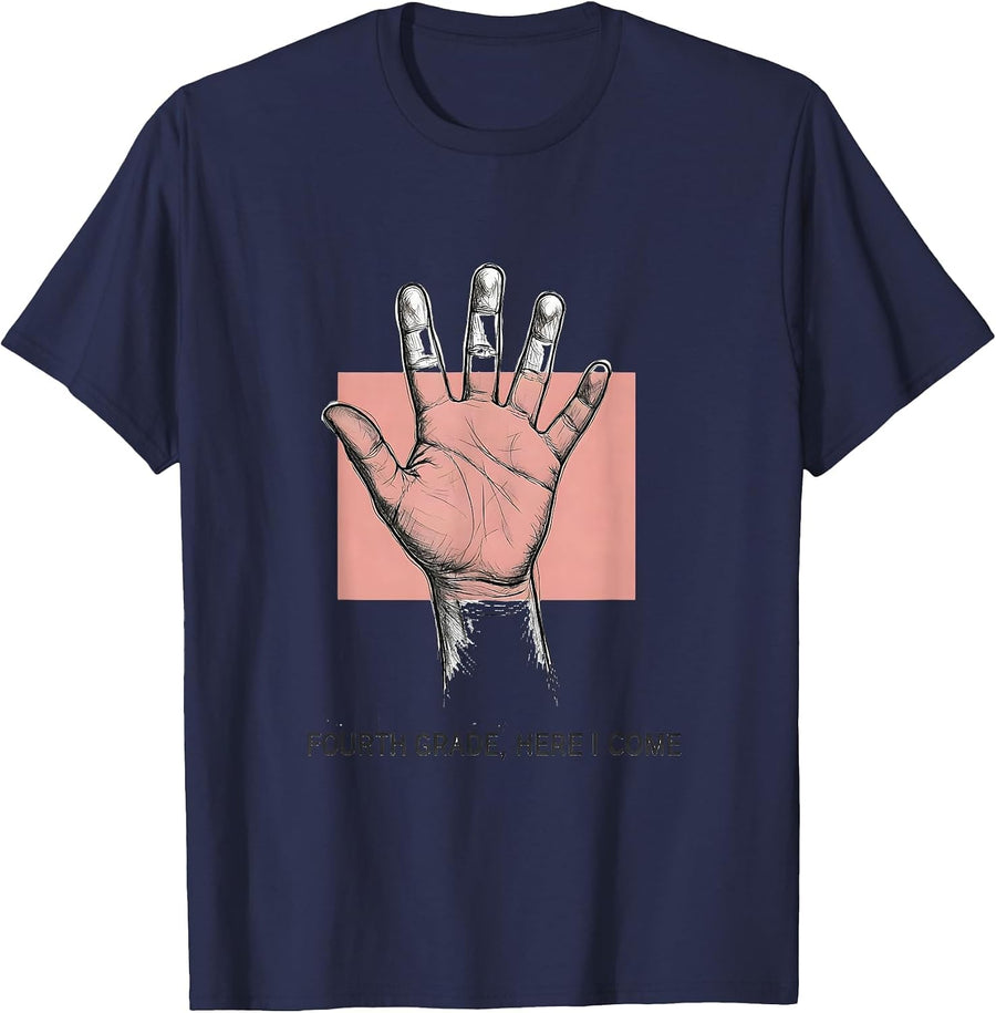 Fourth Grade Here I Come Cute Girl Back To School Teacher T-Shirt - Navy Blue