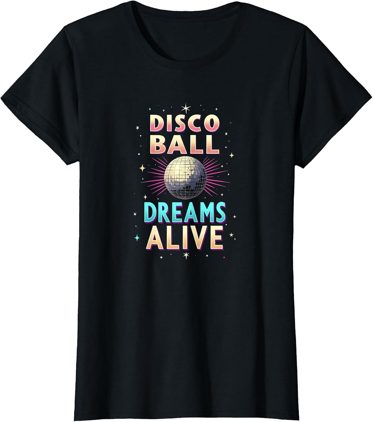 Disco Ball Dreams Alive NYE Design T-Shirt - Black