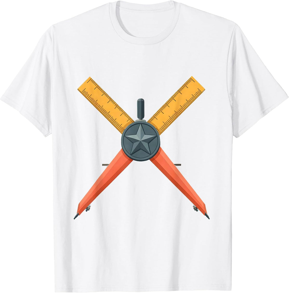 Men's 5th Grade Teacher Ruler Compass Crossed Design T-Shirt - White