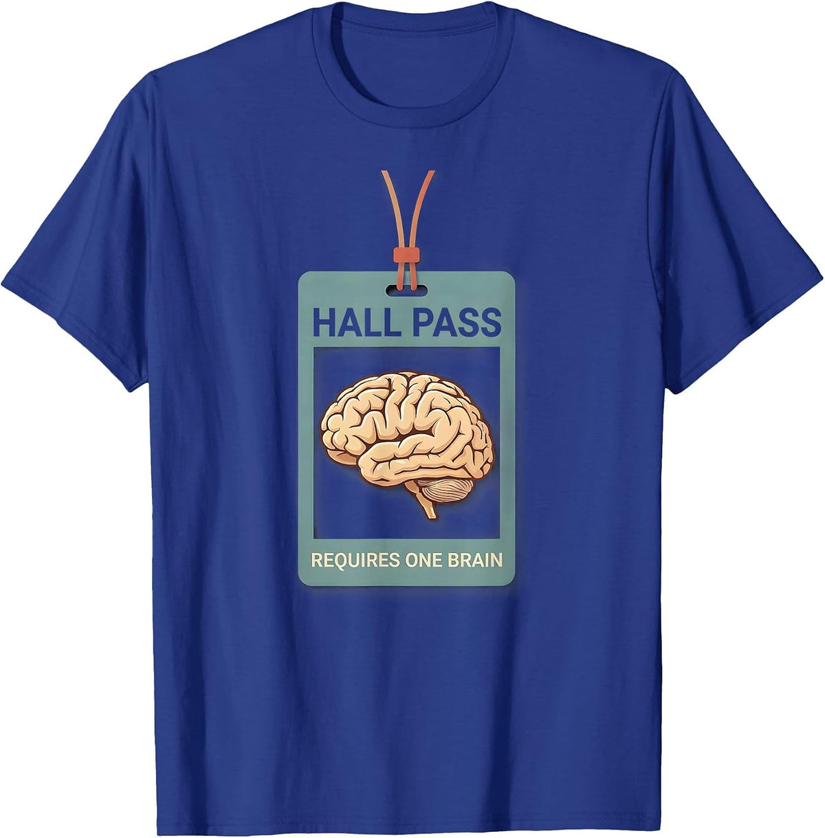 Men's Hall Pass Requires One Brain Funny Teacher Halloween Zombie T-Shirt - Royal Blue