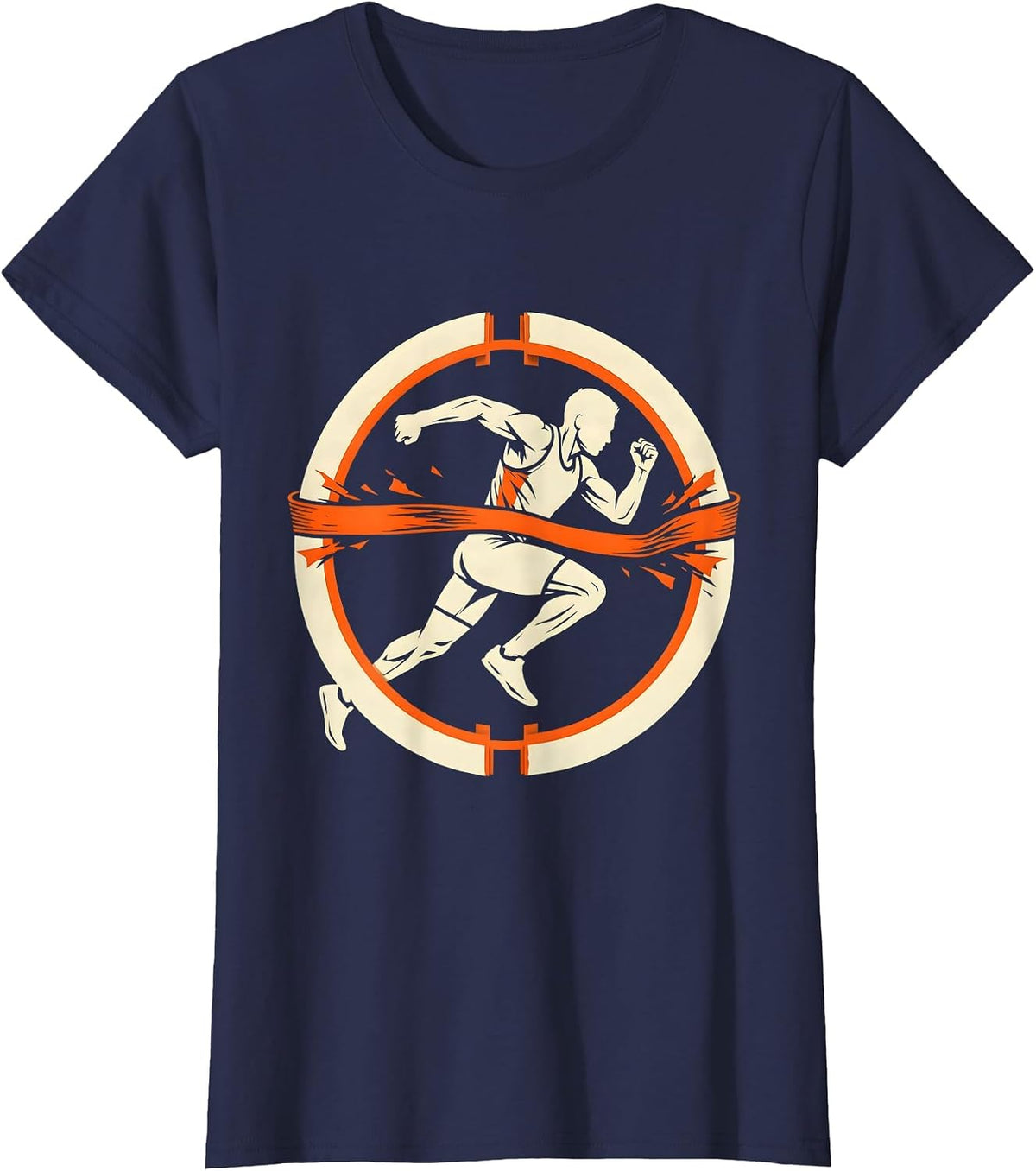 Women's Athlete Bursting Through Finish Line Graphic T-Shirt - Navy Blue